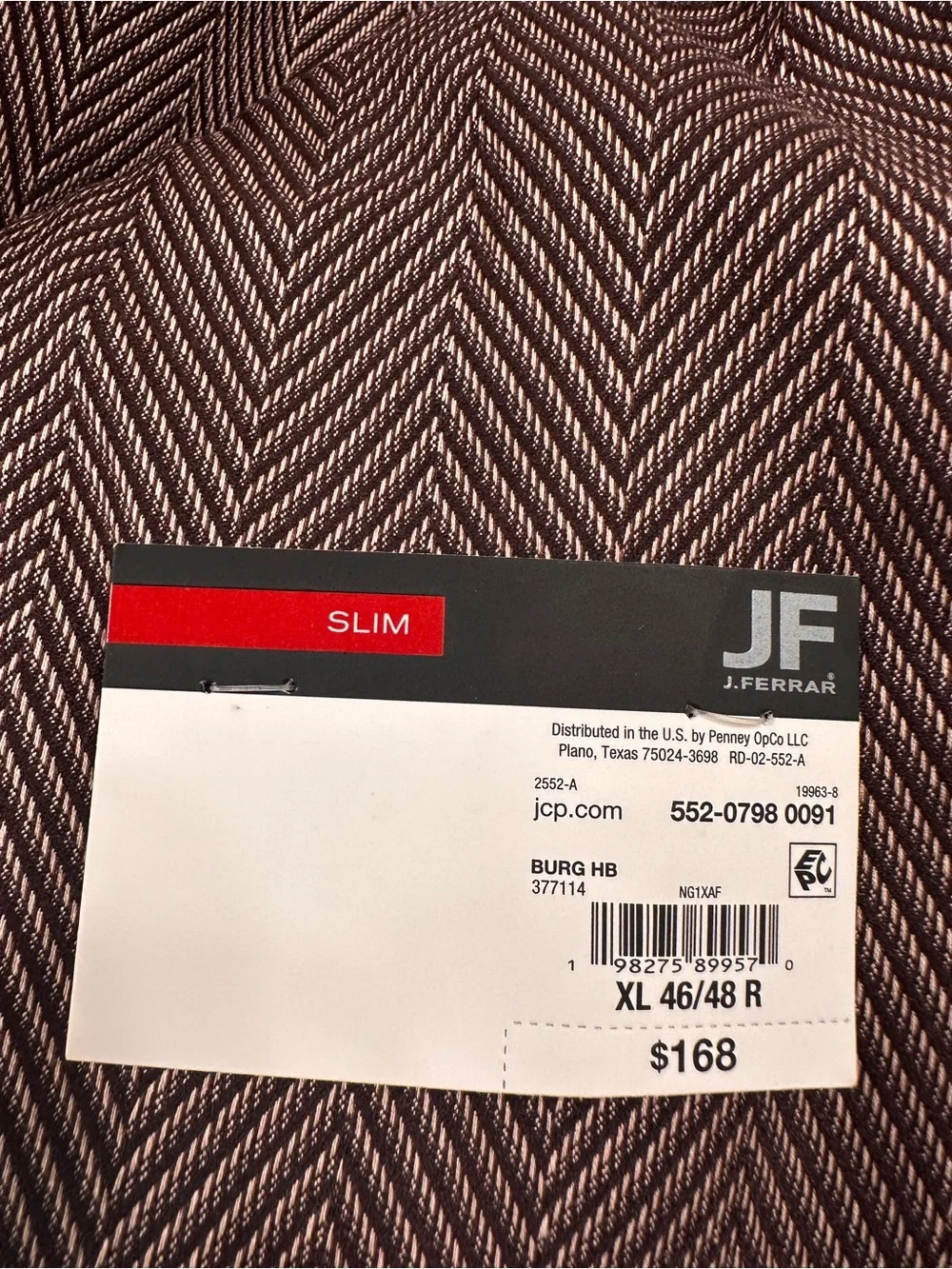 NWT JF Ferrar Blazer Sport Coat Burgundy Herringbone Men’s XL (46/48 REG) $168